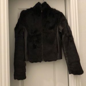 Bebe Fur + Leather Bomber Jacket